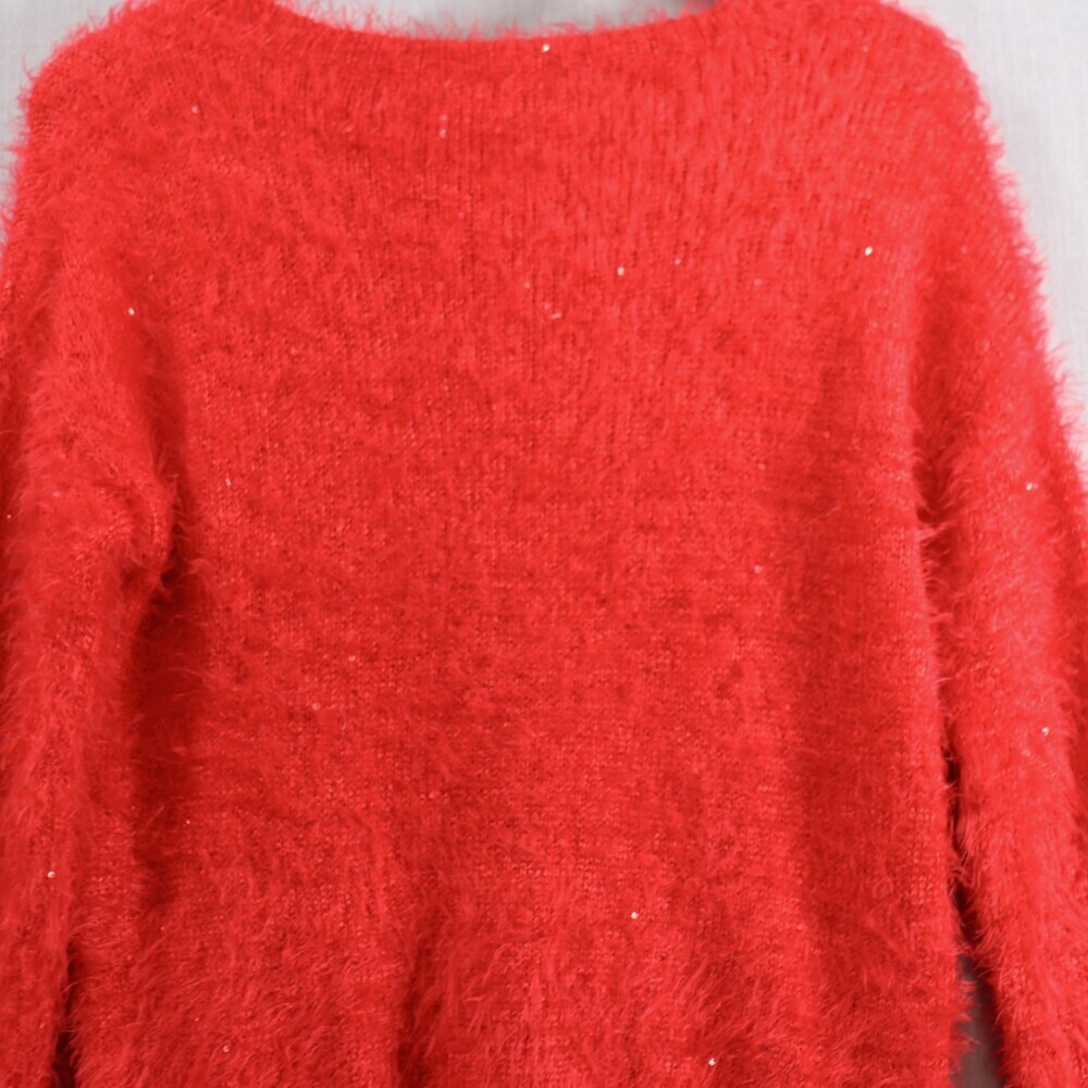 Gianni Bini Eyelash Sweater Womens L Red Sequin Accent Cozy Knit - Picture 10 of 15